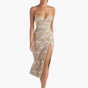 House of CB Charlotte Corset Crepe Midi Dress in Peony Floral Size L